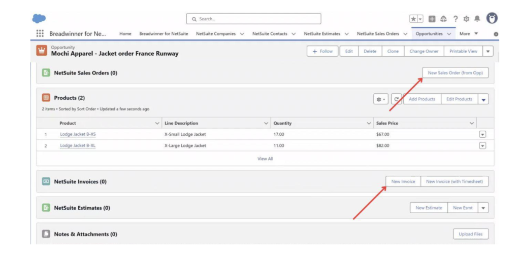 Create new NetSuite Sales Order or Invoice from Opportunity